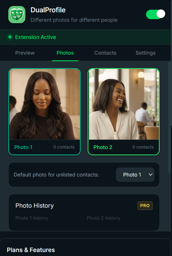 The DualProfile extension, where you choose your photos